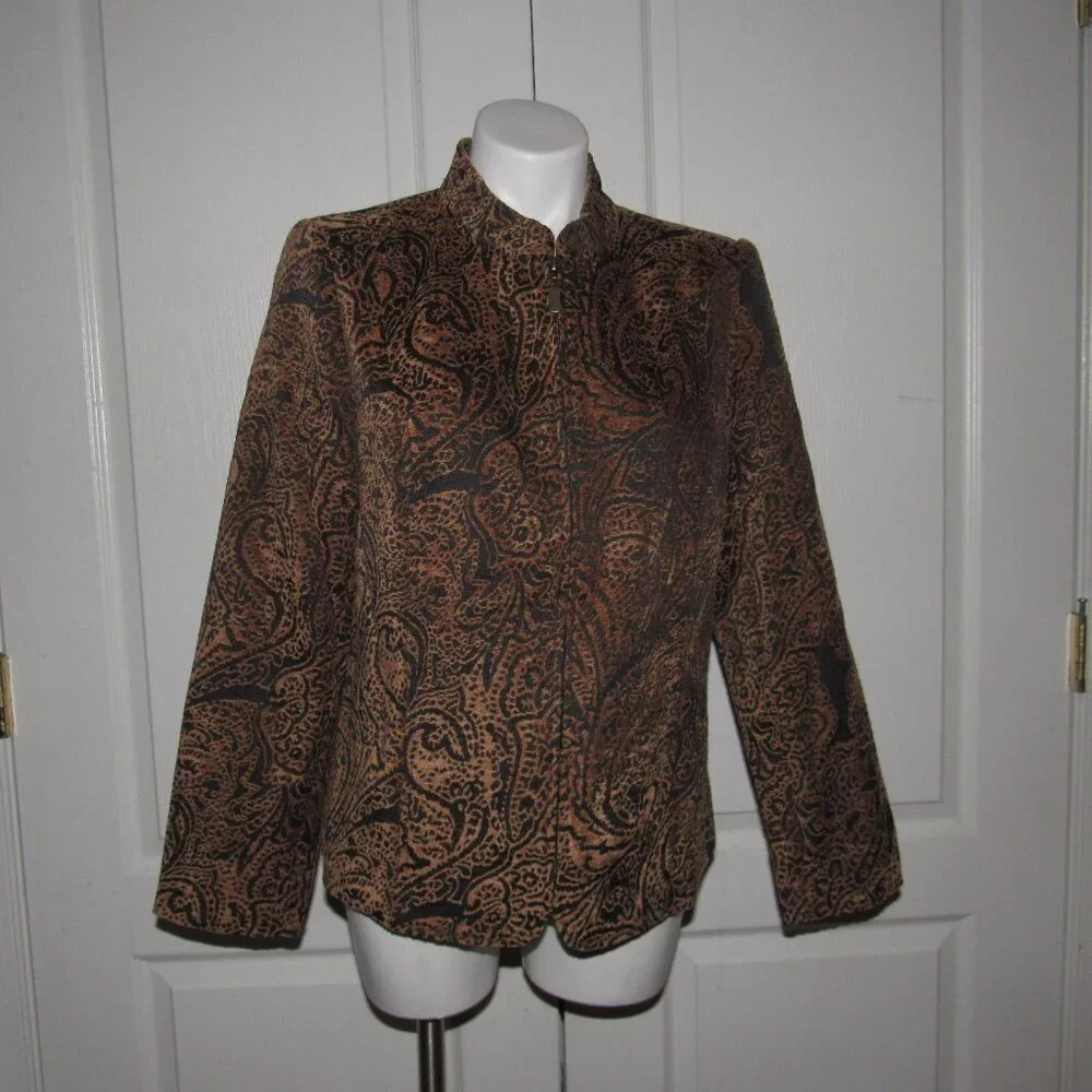 Susan Graver Style Brown & Black Paisley Zip Jacket – Size Medium | Boho  Chic